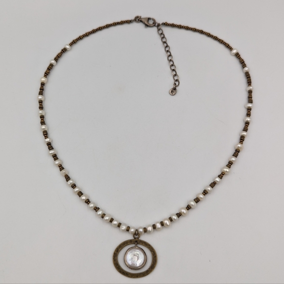 Beautiful SILPADA Pearl Brass Sterling Silver "Go Coastal" Necklace 16" To 18" - Picture 4 of 10
